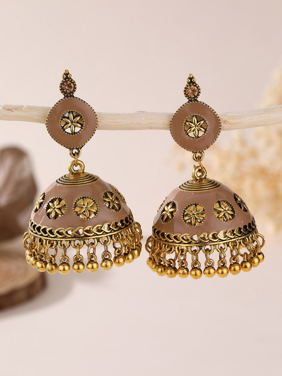 Texture Bell Shape Jhumka Tassel Earrings