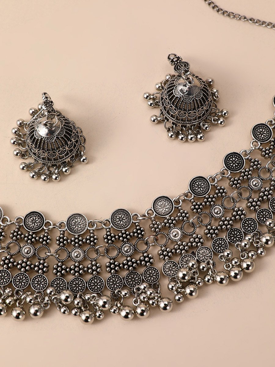 Texture Bell Shape Tassel Earrings and Necklace Jewelry Set