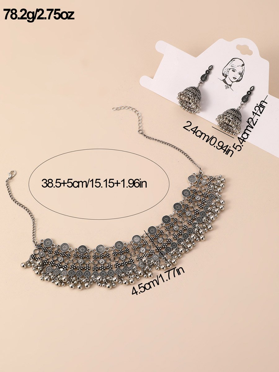 Texture Bell Shape Tassel Earrings and Necklace Jewelry Set