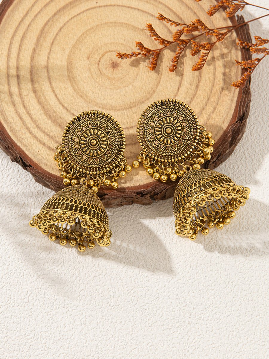 Gold Tone Texture Bell Shape Jhumka Earrings