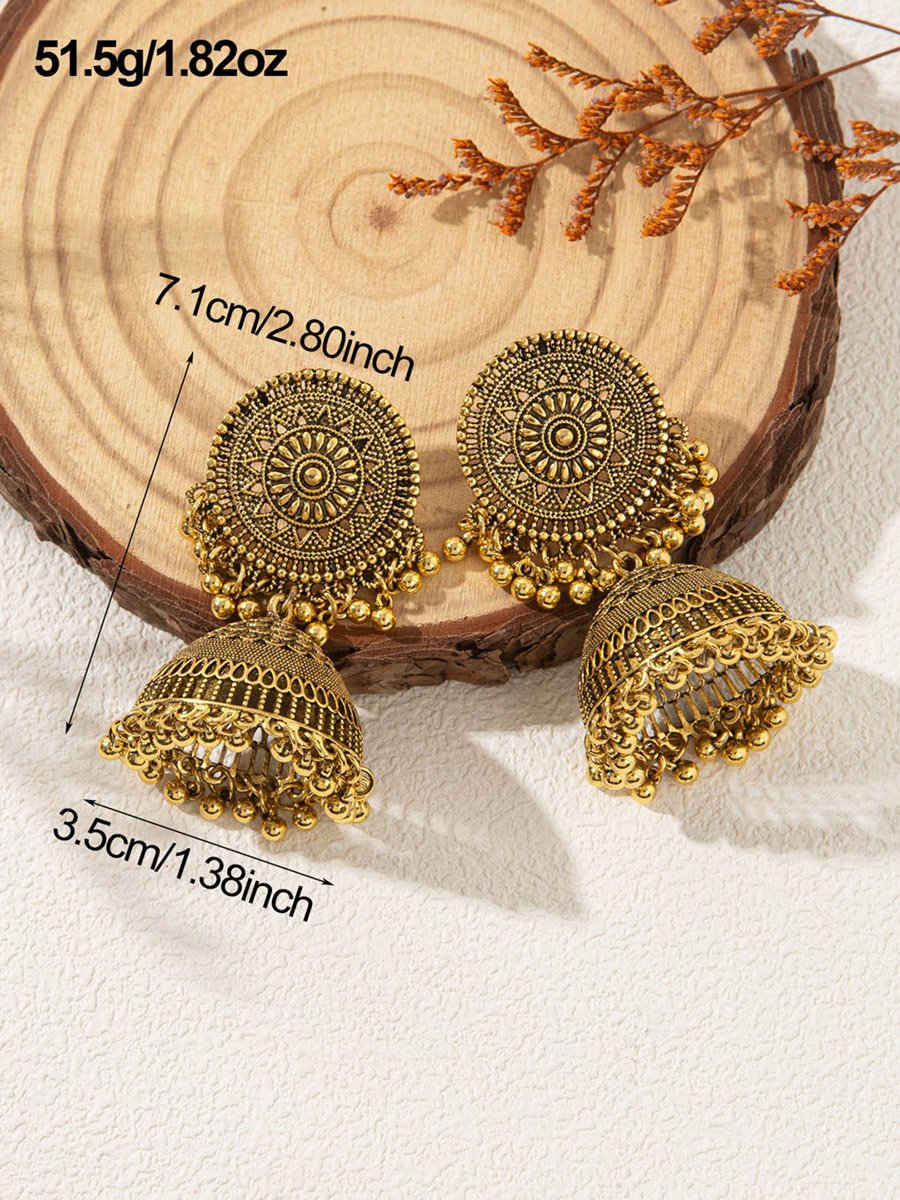 Gold Tone Texture Bell Shape Jhumka Earrings
