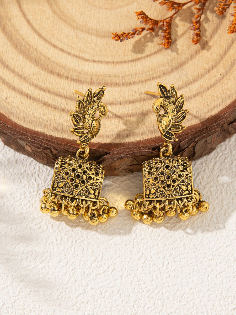 Gold Texture Bell Shape Jhumka Earrings