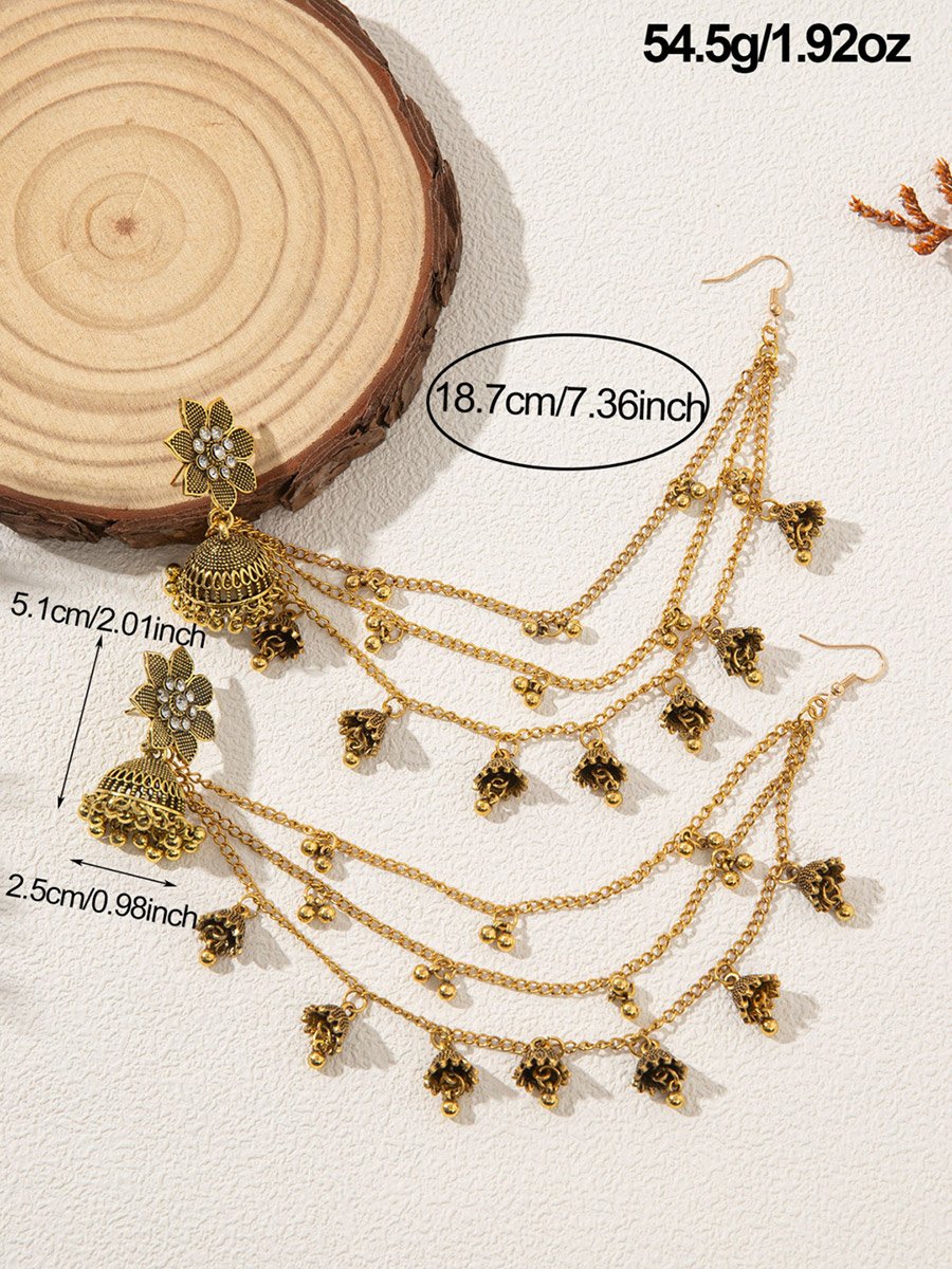 Flower Bell Shape Jhumka Link Earrings with Chain