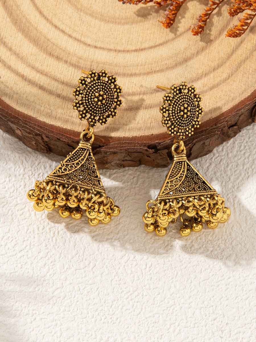 Gold Tone Texture Bell Jhumka Earrings