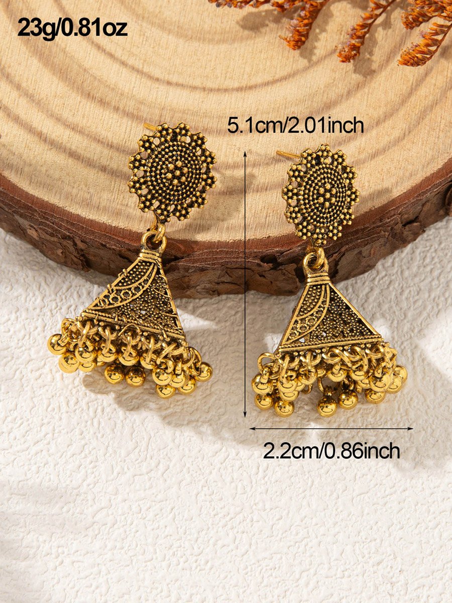Gold Tone Texture Bell Jhumka Earrings