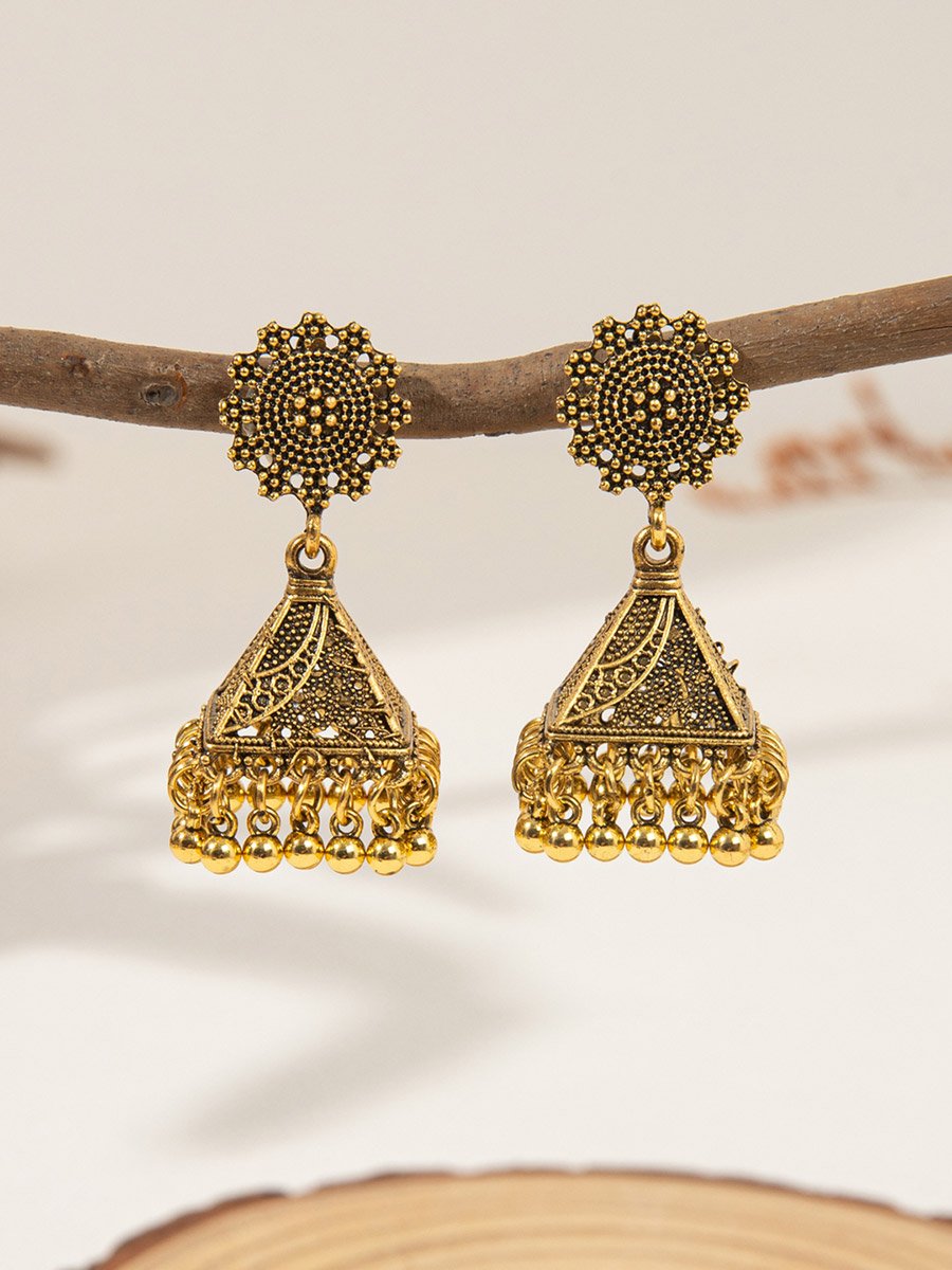 Gold Tone Texture Bell Jhumka Earrings