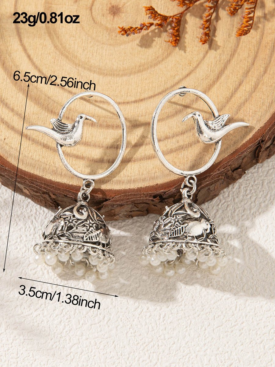 Silver Bird Decor Bell Shape Jhumka Earrings