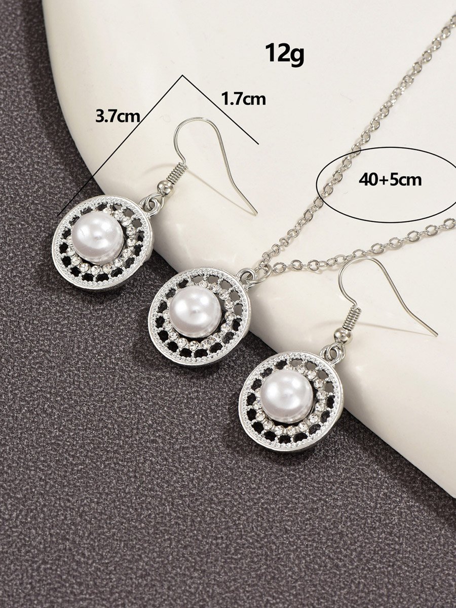 Faux Pearl Drop Necklace and Earrings Jewelry Set