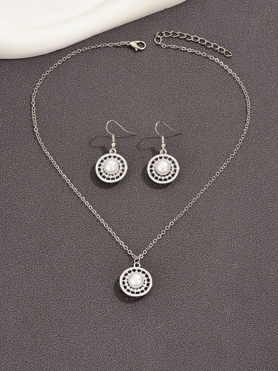 Faux Pearl Drop Necklace and Earrings Jewelry Set
