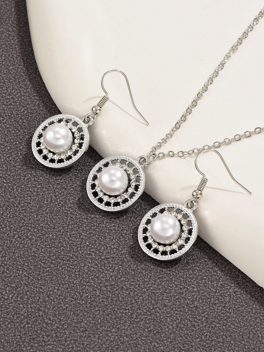 Faux Pearl Drop Necklace and Earrings Jewelry Set