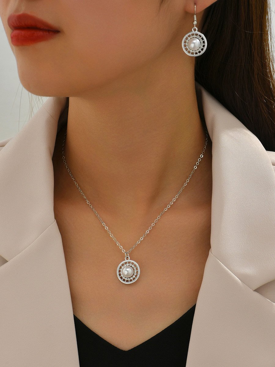 Faux Pearl Drop Necklace and Earrings Jewelry Set