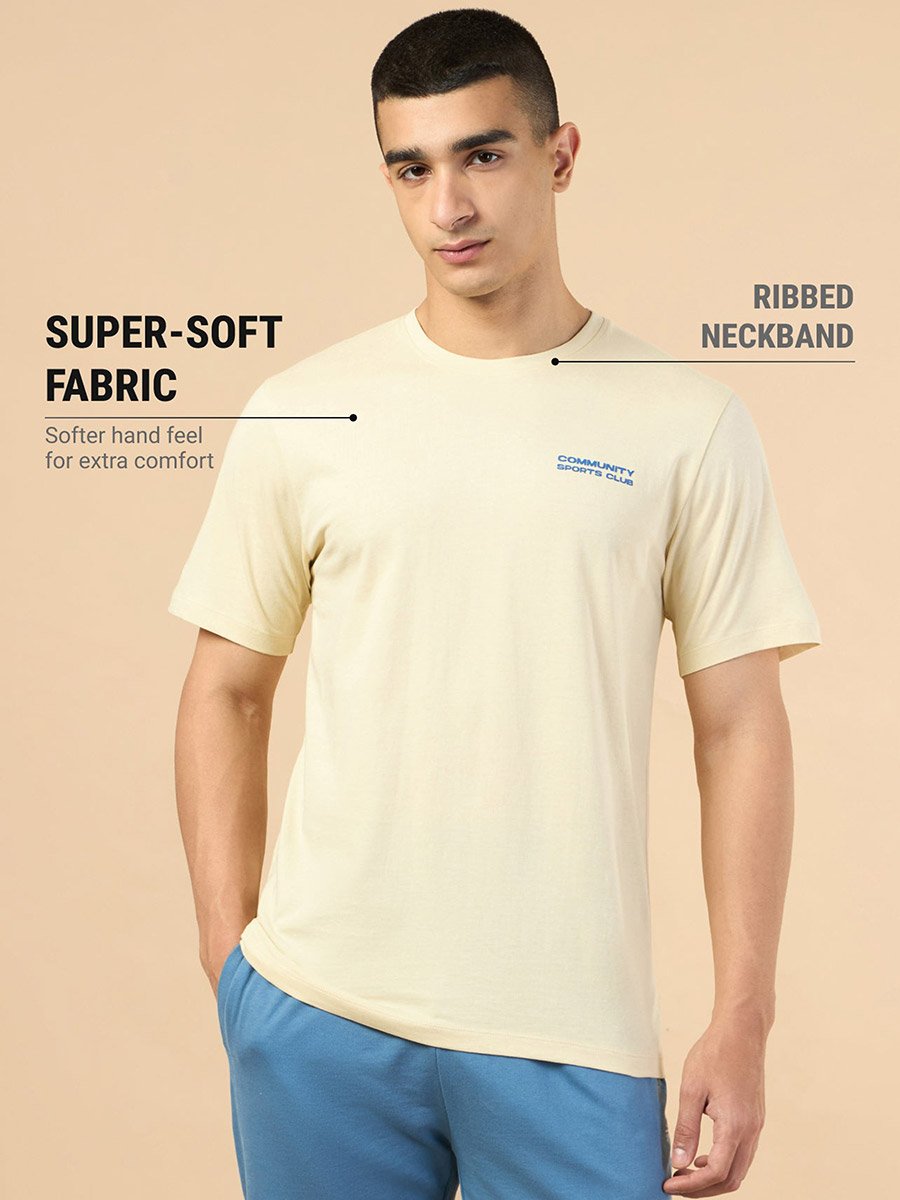 Men Beige Graphic Print Short Sleeve T-Shirt