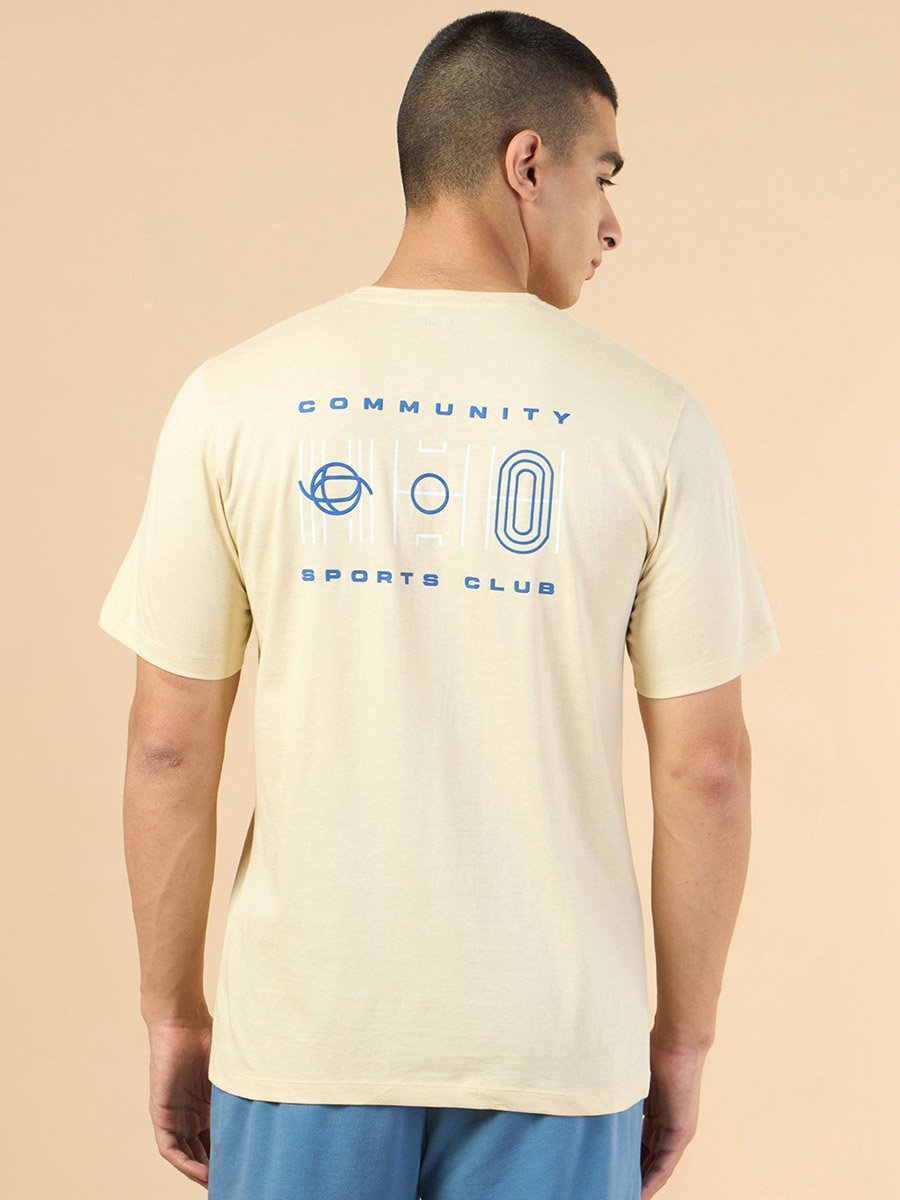 Men Beige Graphic Print Short Sleeve T-Shirt