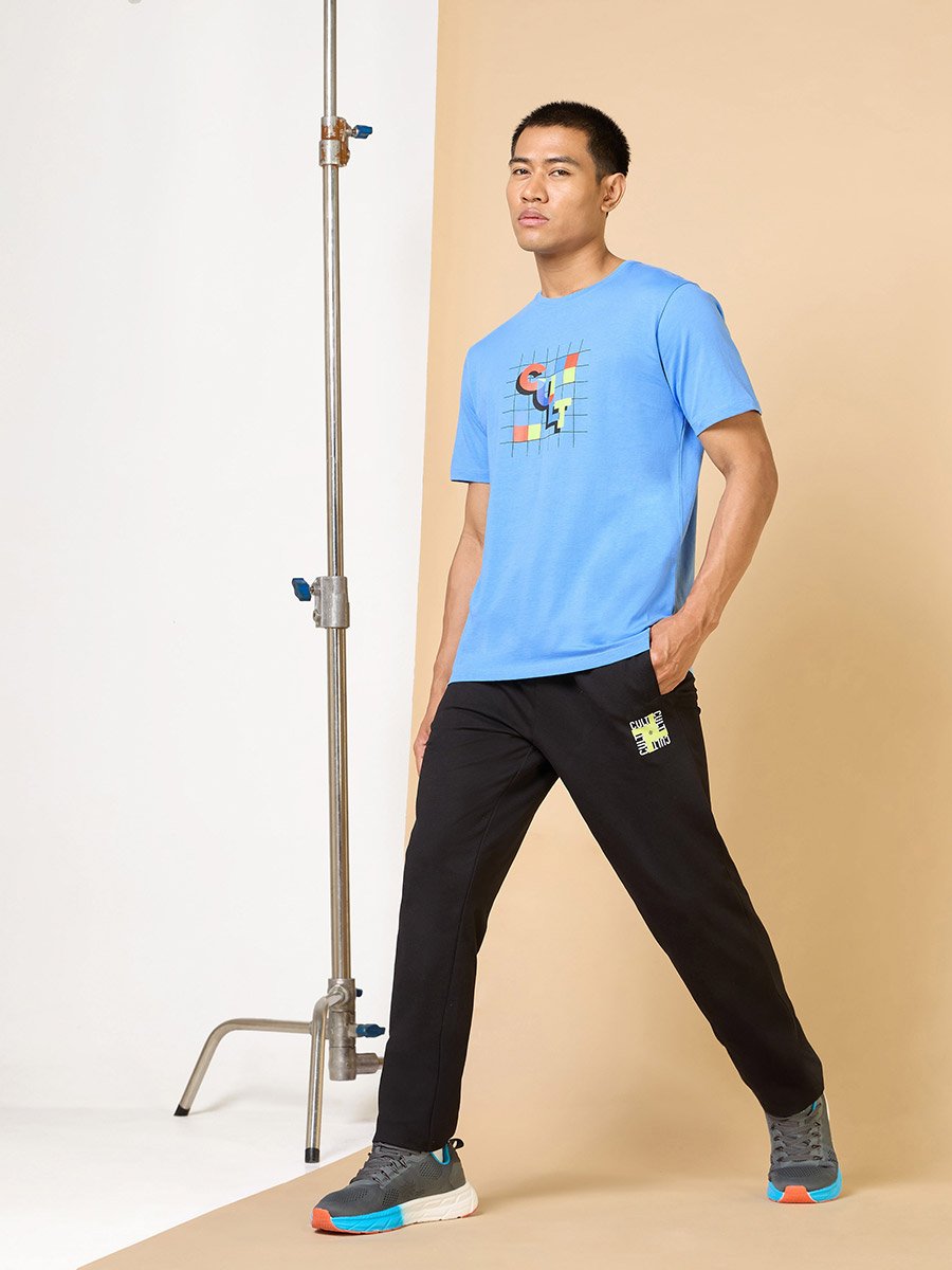 Men Blue Graphic Print Short Sleeve T-Shirt