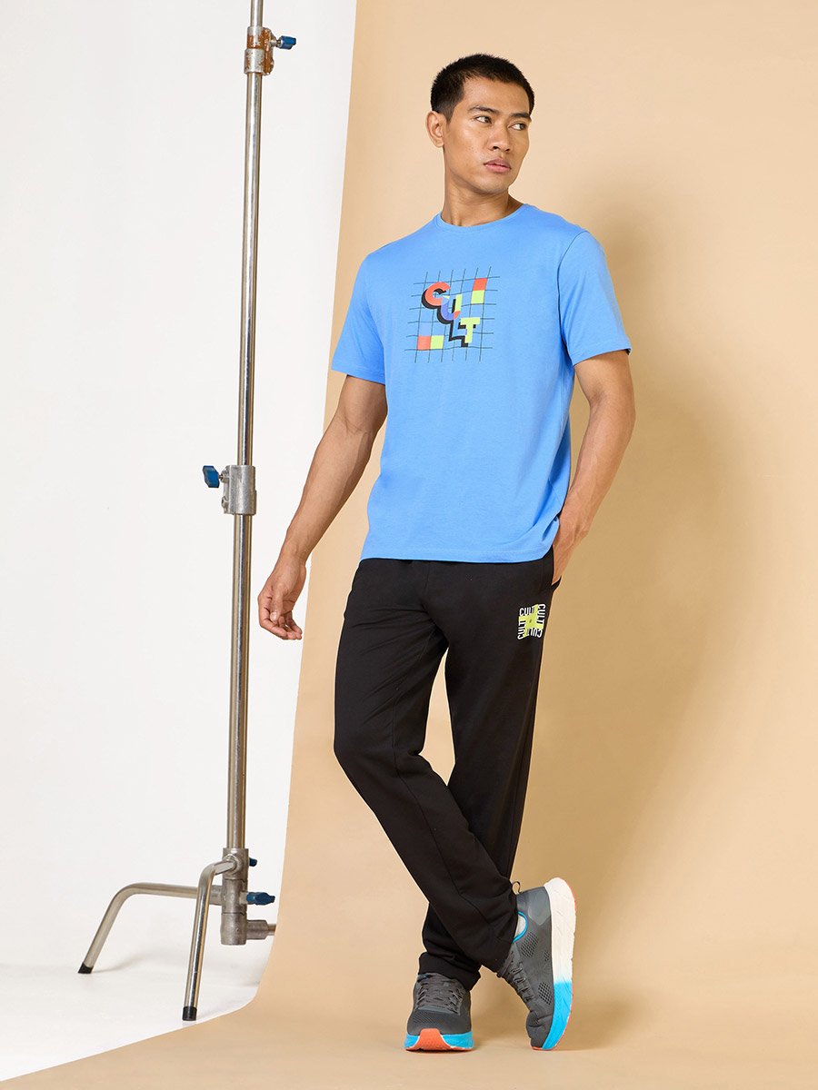 Men Blue Graphic Print Short Sleeve T-Shirt