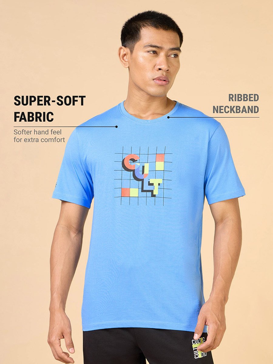 Men Blue Graphic Print Short Sleeve T-Shirt