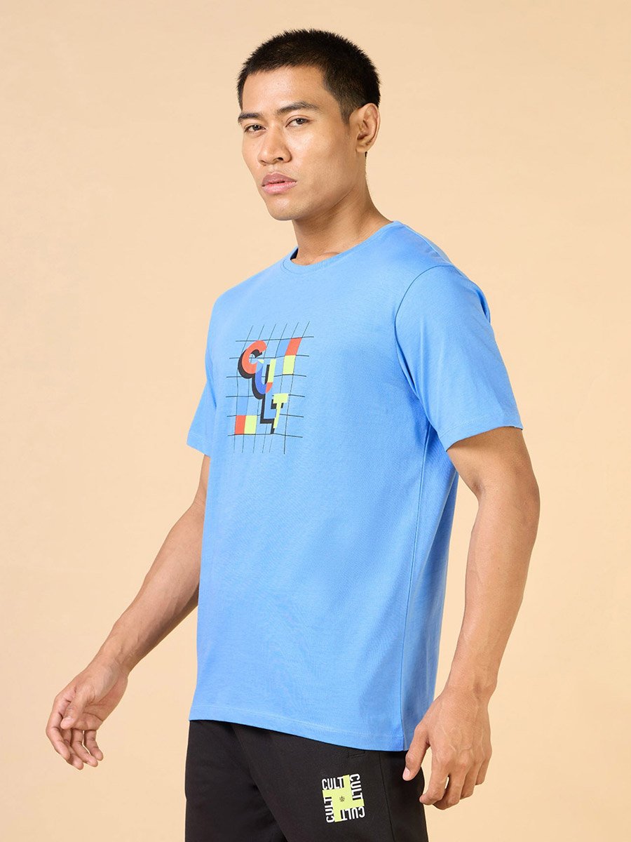 Men Blue Graphic Print Short Sleeve T-Shirt