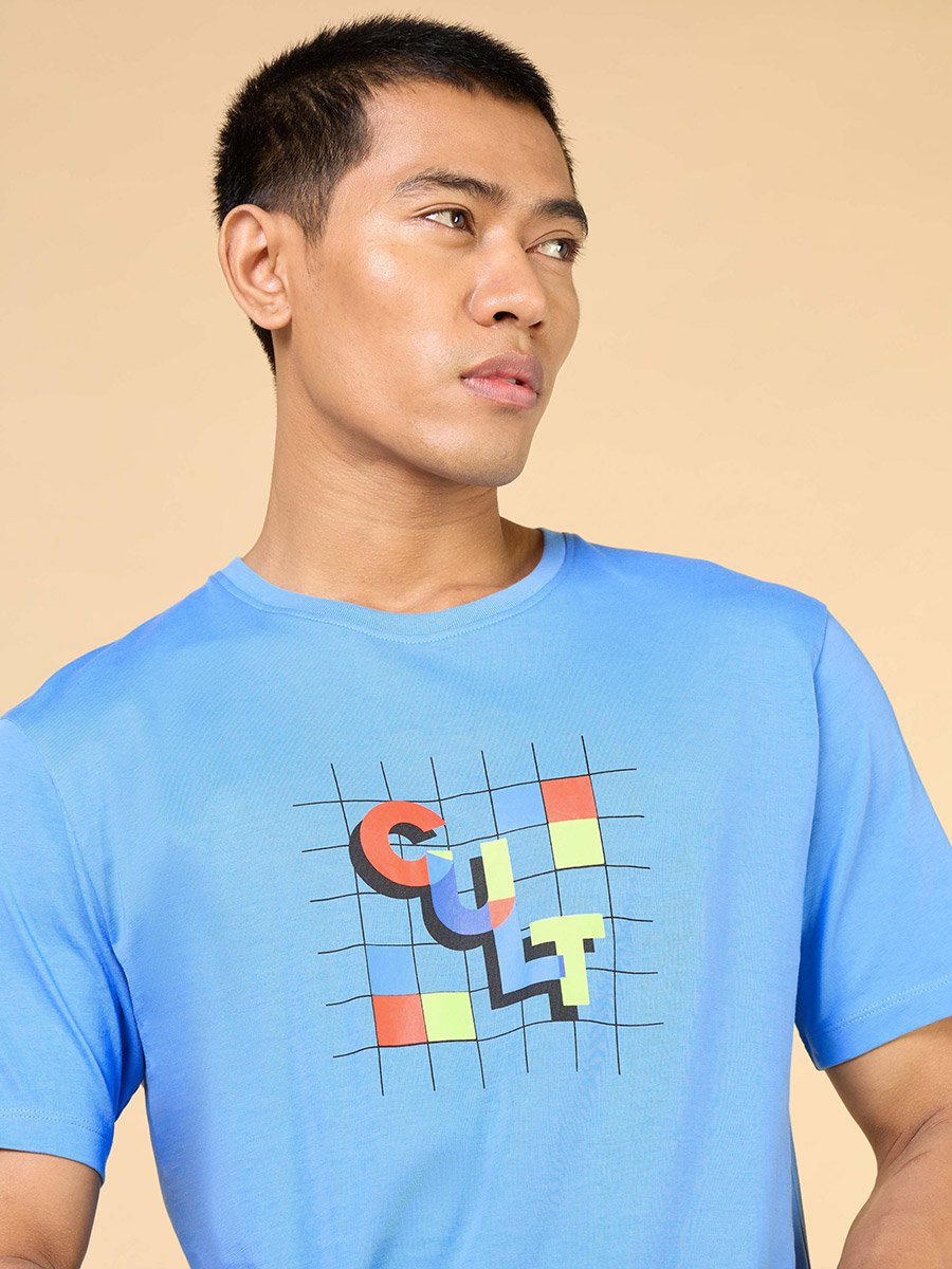 Men Blue Graphic Print Short Sleeve T-Shirt