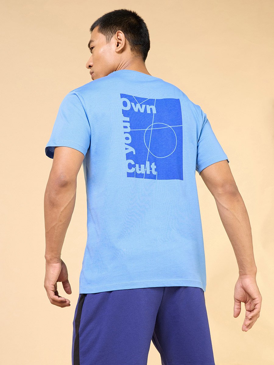 Men Blue Own Your Cult Graphic Print Short Sleeve T-Shirt