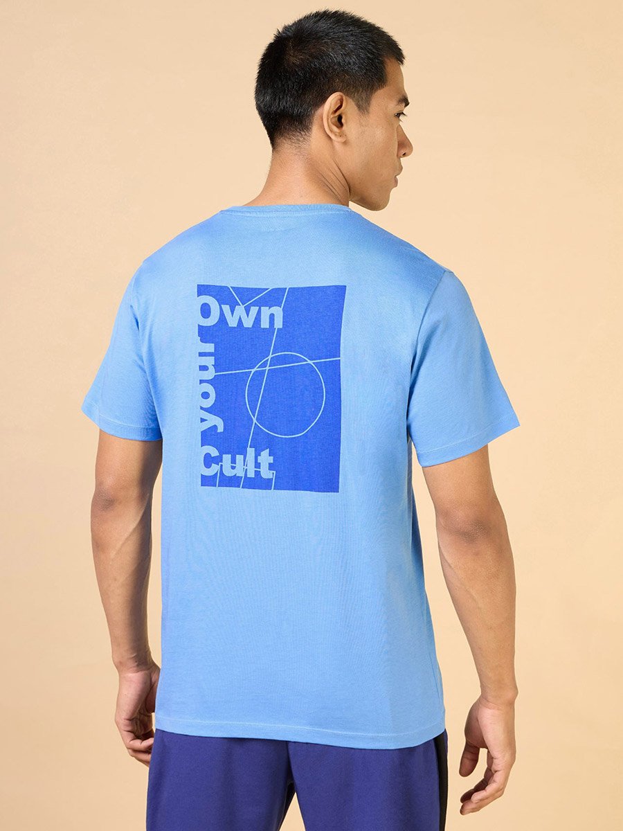 Men Blue Own Your Cult Graphic Print Short Sleeve T-Shirt