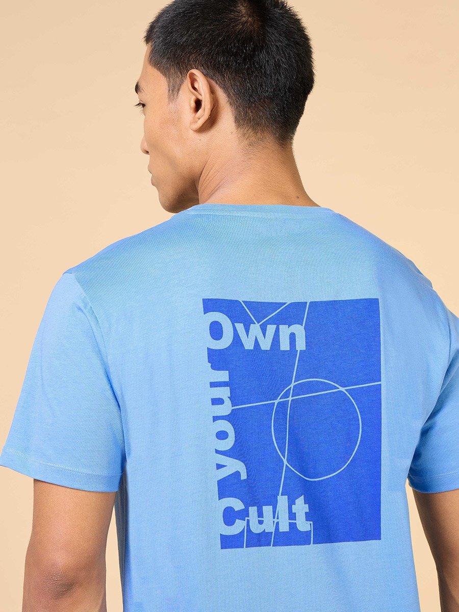 Men Blue Own Your Cult Graphic Print Short Sleeve T-Shirt