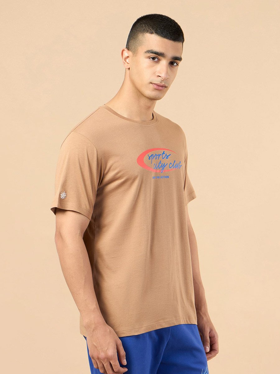 Men Brown Sports City Club Graphic Print Short Sleeve T-Shirt