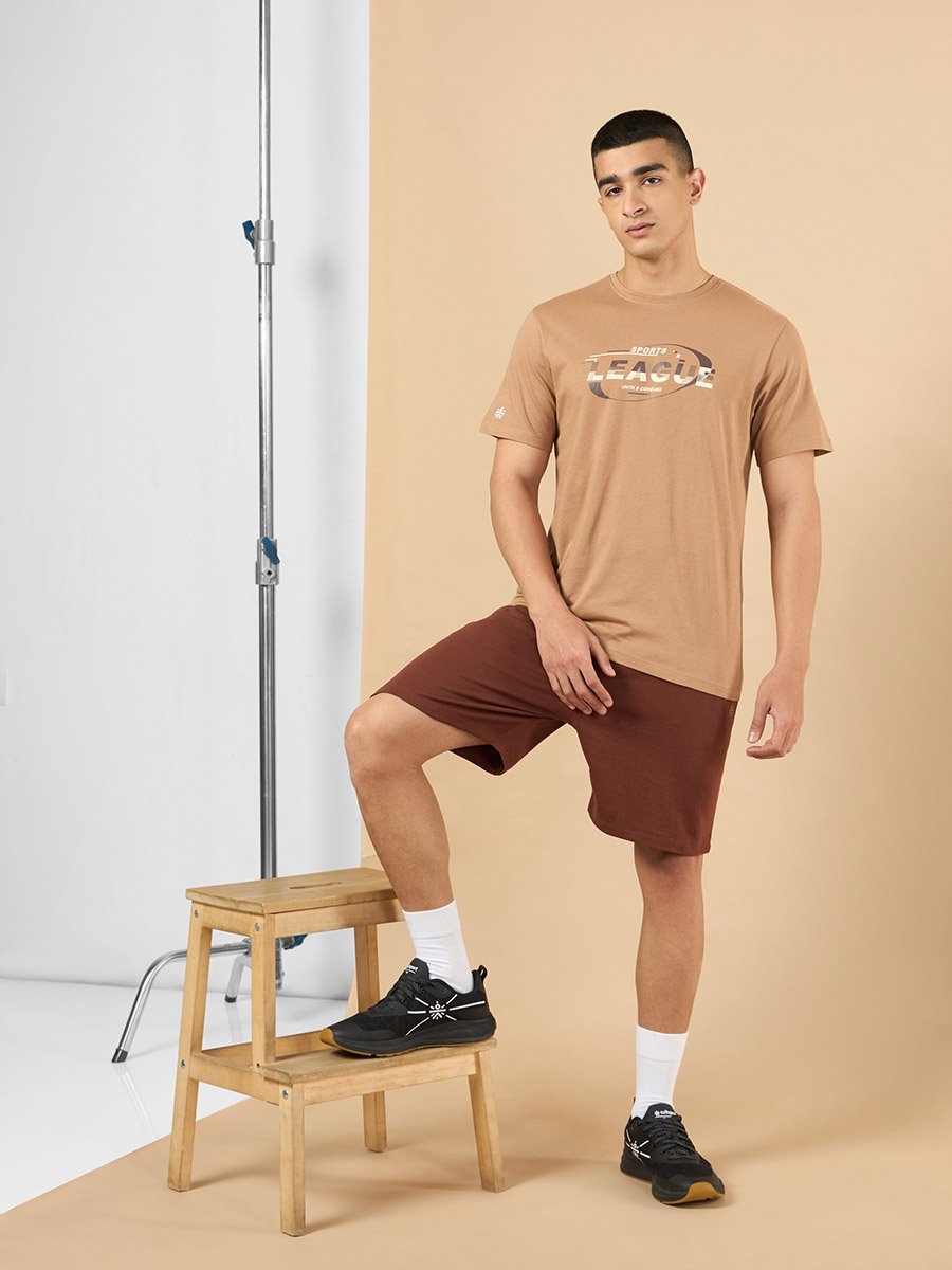 Men Brown Sports League Graphic Print Short Sleeve T-Shirt