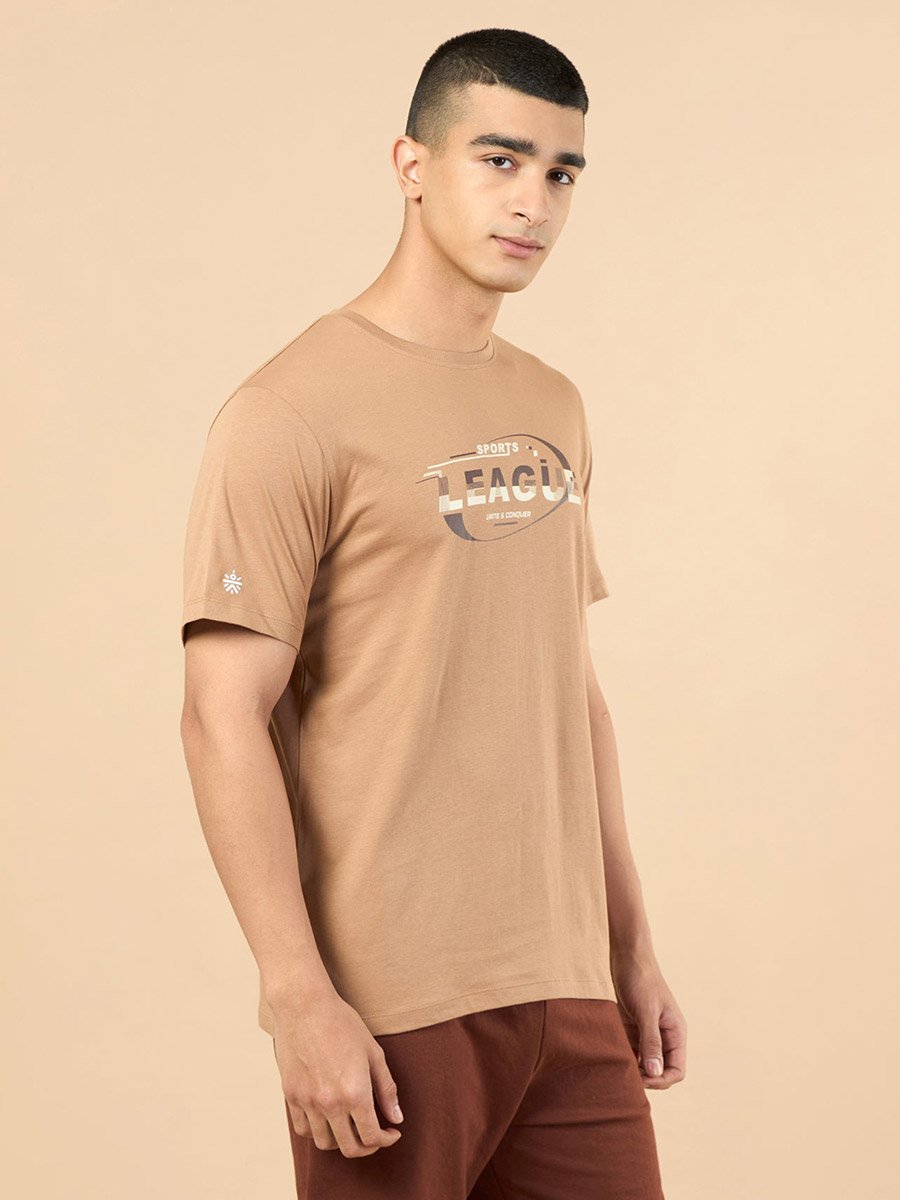 Men Brown Sports League Graphic Print Short Sleeve T-Shirt