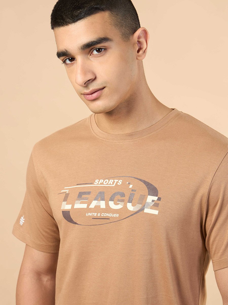 Men Brown Sports League Graphic Print Short Sleeve T-Shirt