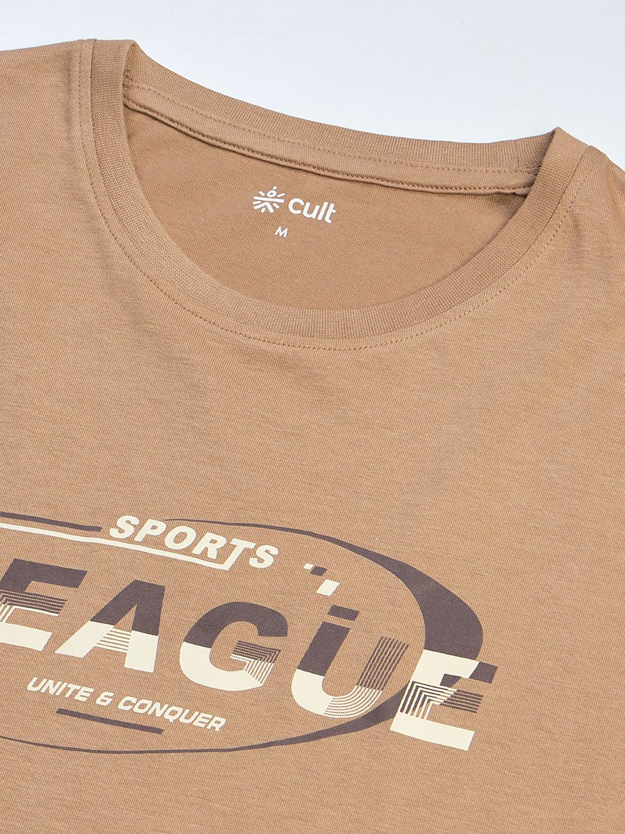 Men Brown Sports League Graphic Print Short Sleeve T-Shirt