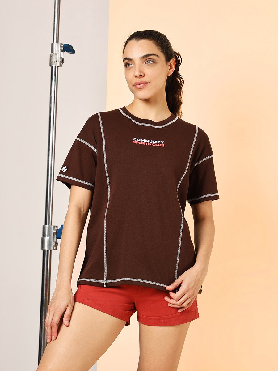 Women Brown Slogan Print T-Shirt