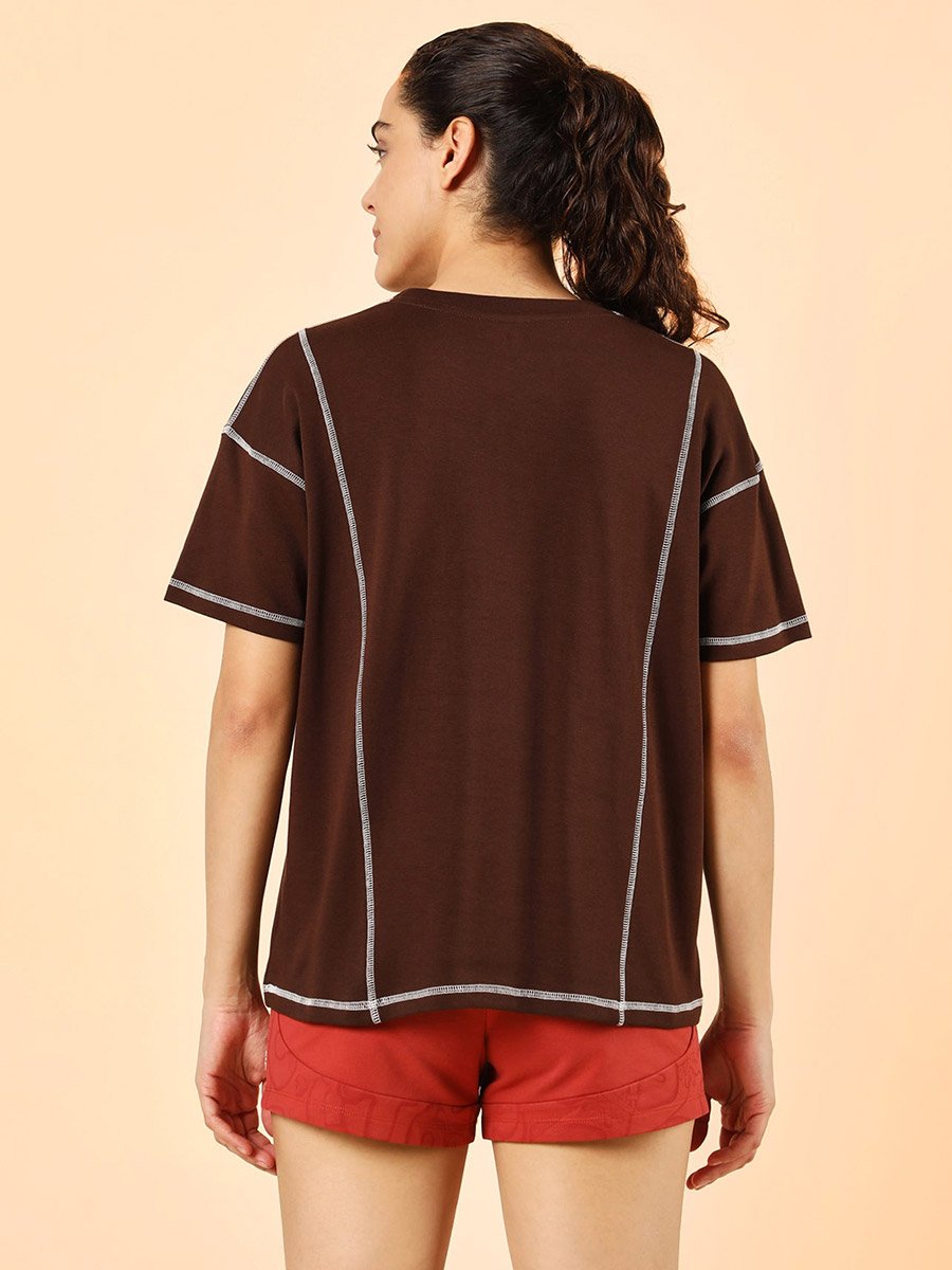 Women Brown Slogan Print T-Shirt