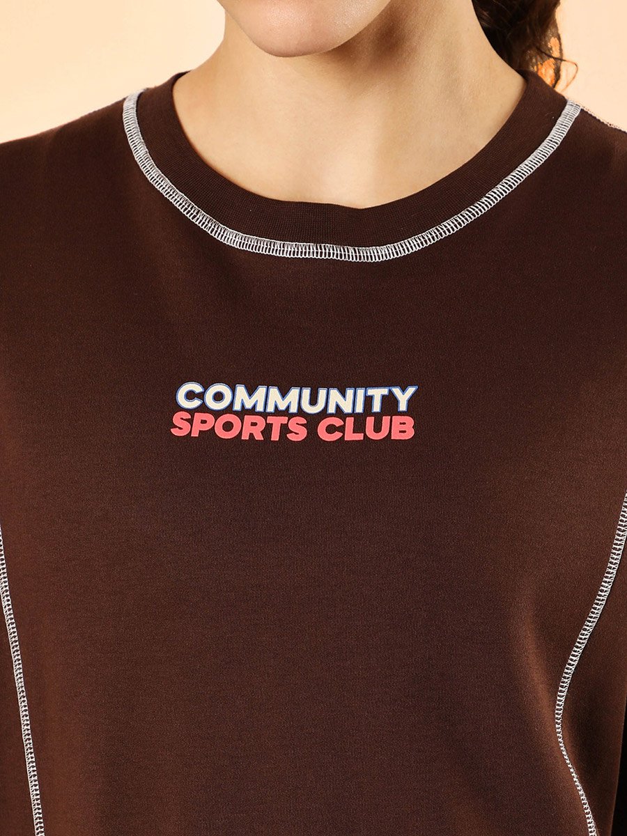 Women Brown Slogan Print T-Shirt