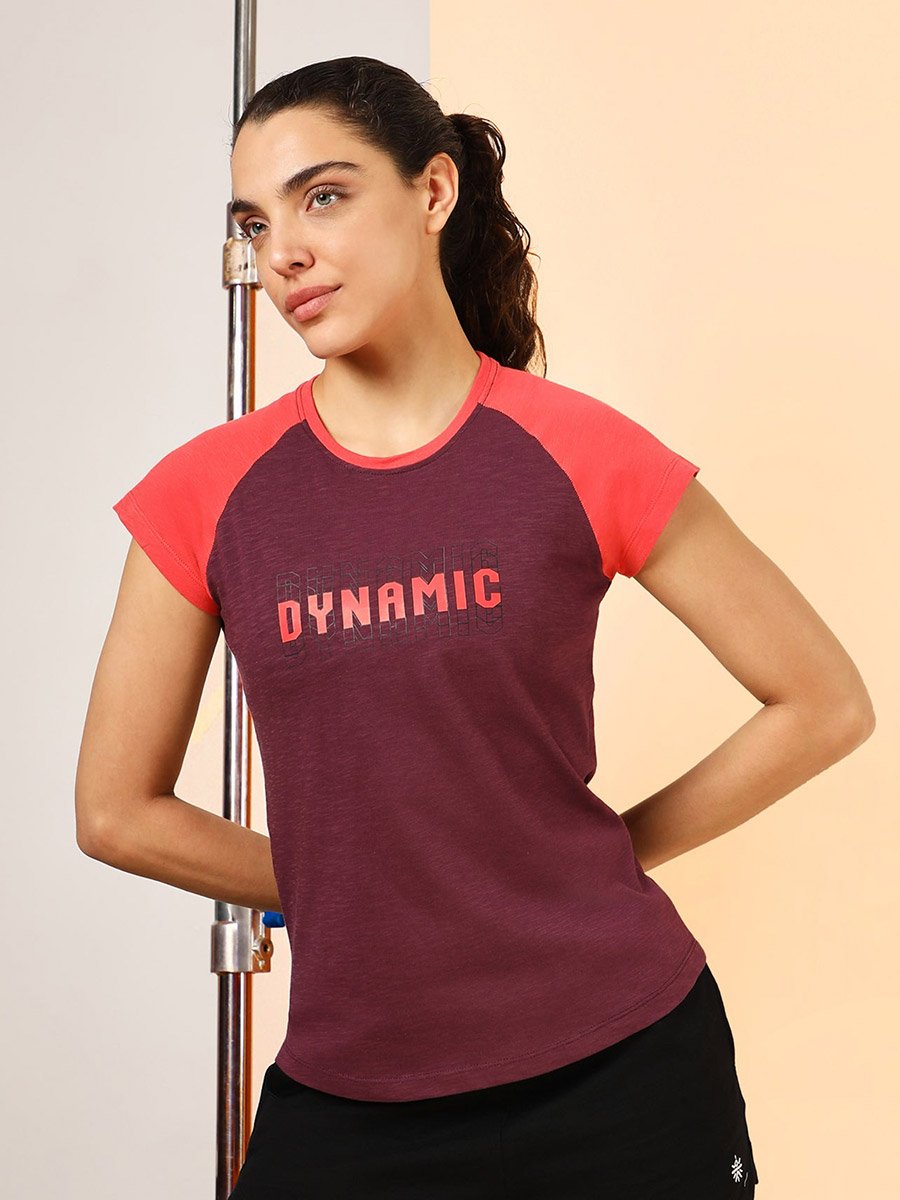 Maroon Graphic Print Raglan Sleeve T-Shirt