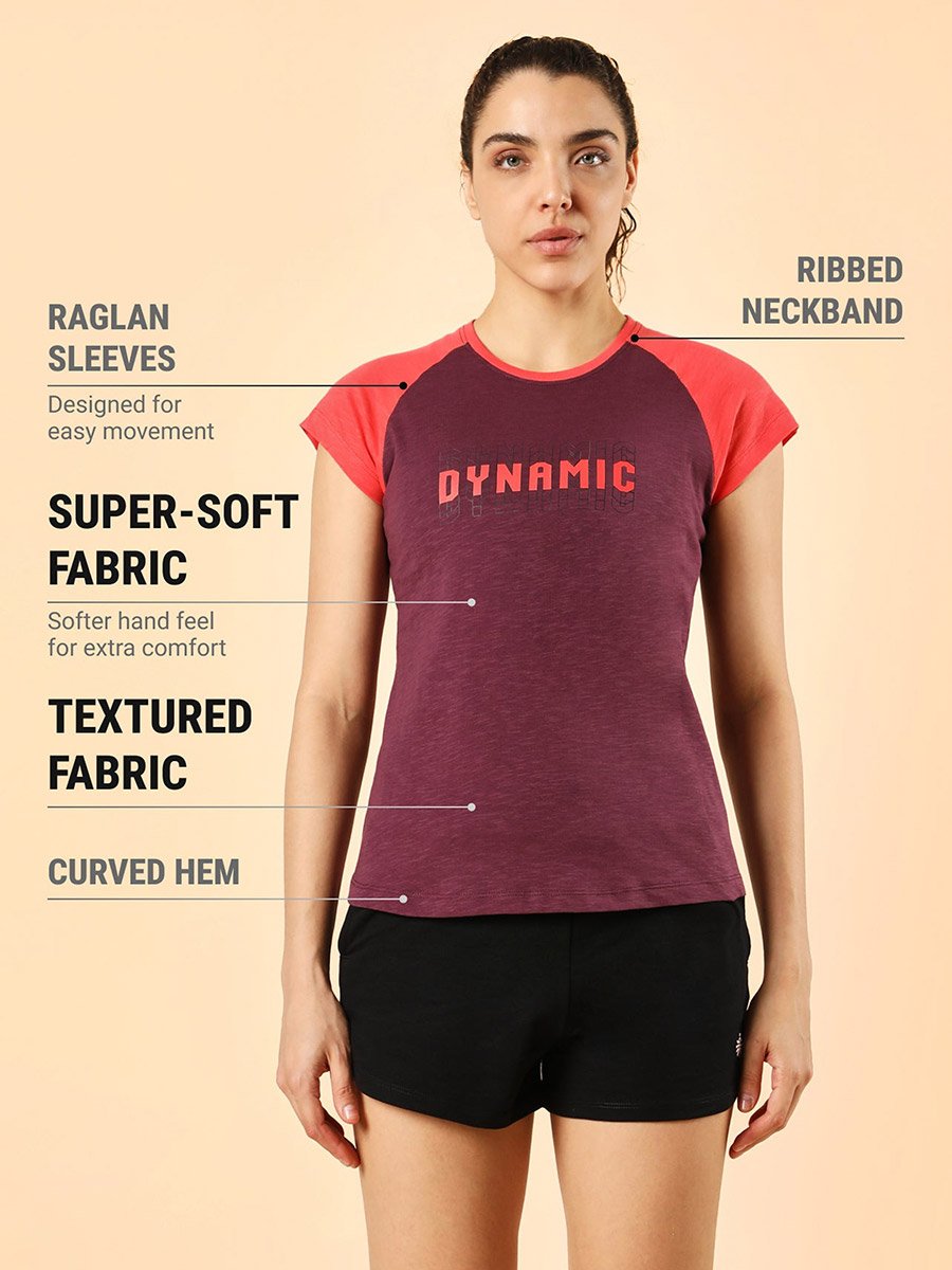 Maroon Graphic Print Raglan Sleeve T-Shirt