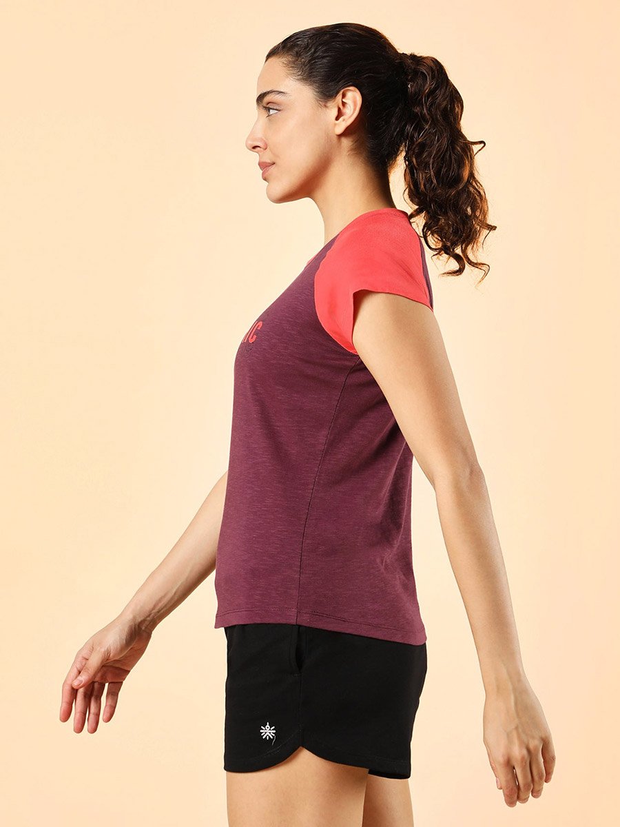 Maroon Graphic Print Raglan Sleeve T-Shirt