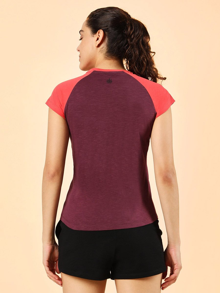 Maroon Graphic Print Raglan Sleeve T-Shirt