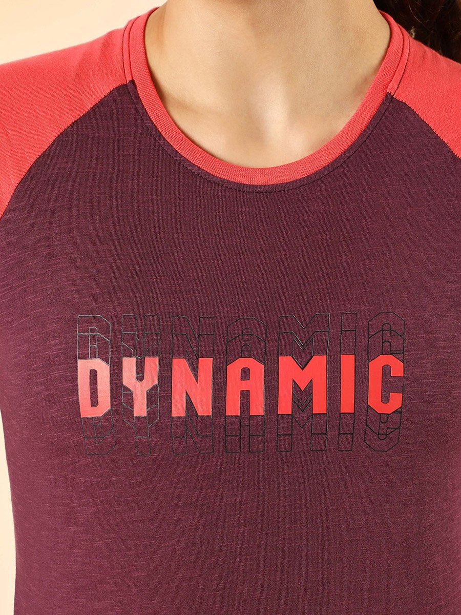 Maroon Graphic Print Raglan Sleeve T-Shirt