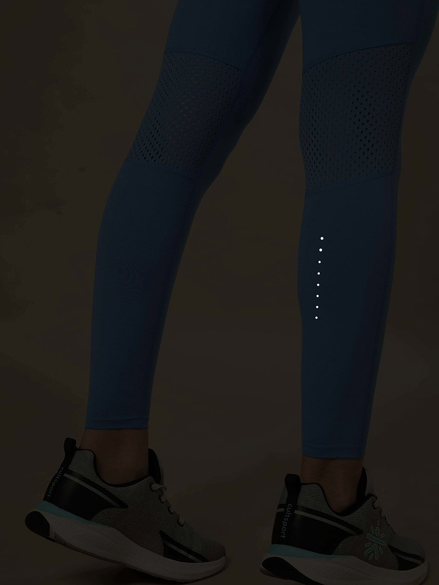 Women Blue Mesh Panel Tights