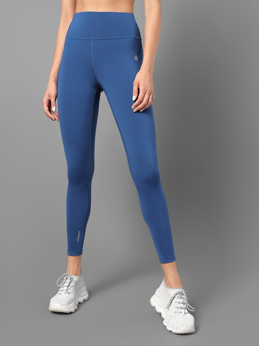 Women Blue Mesh Panel Tights