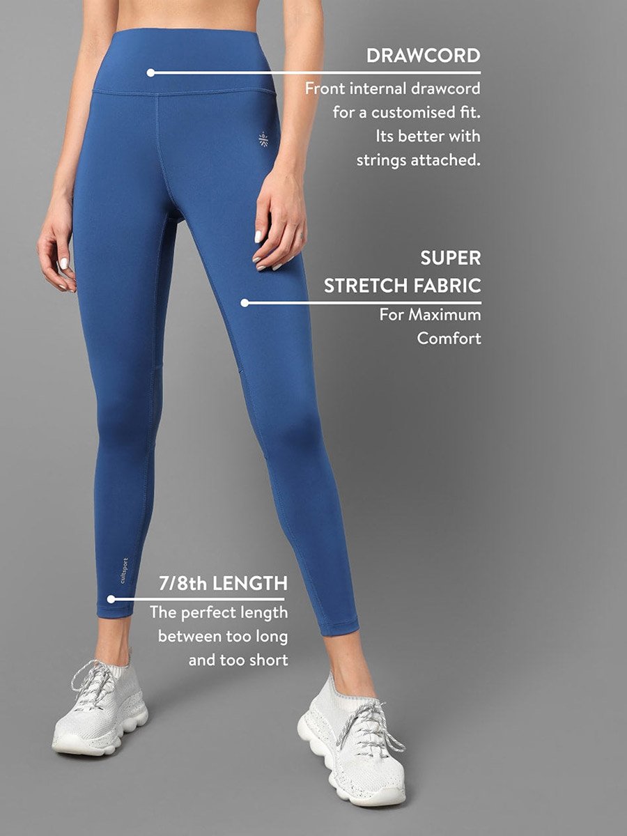Women Blue Mesh Panel Tights