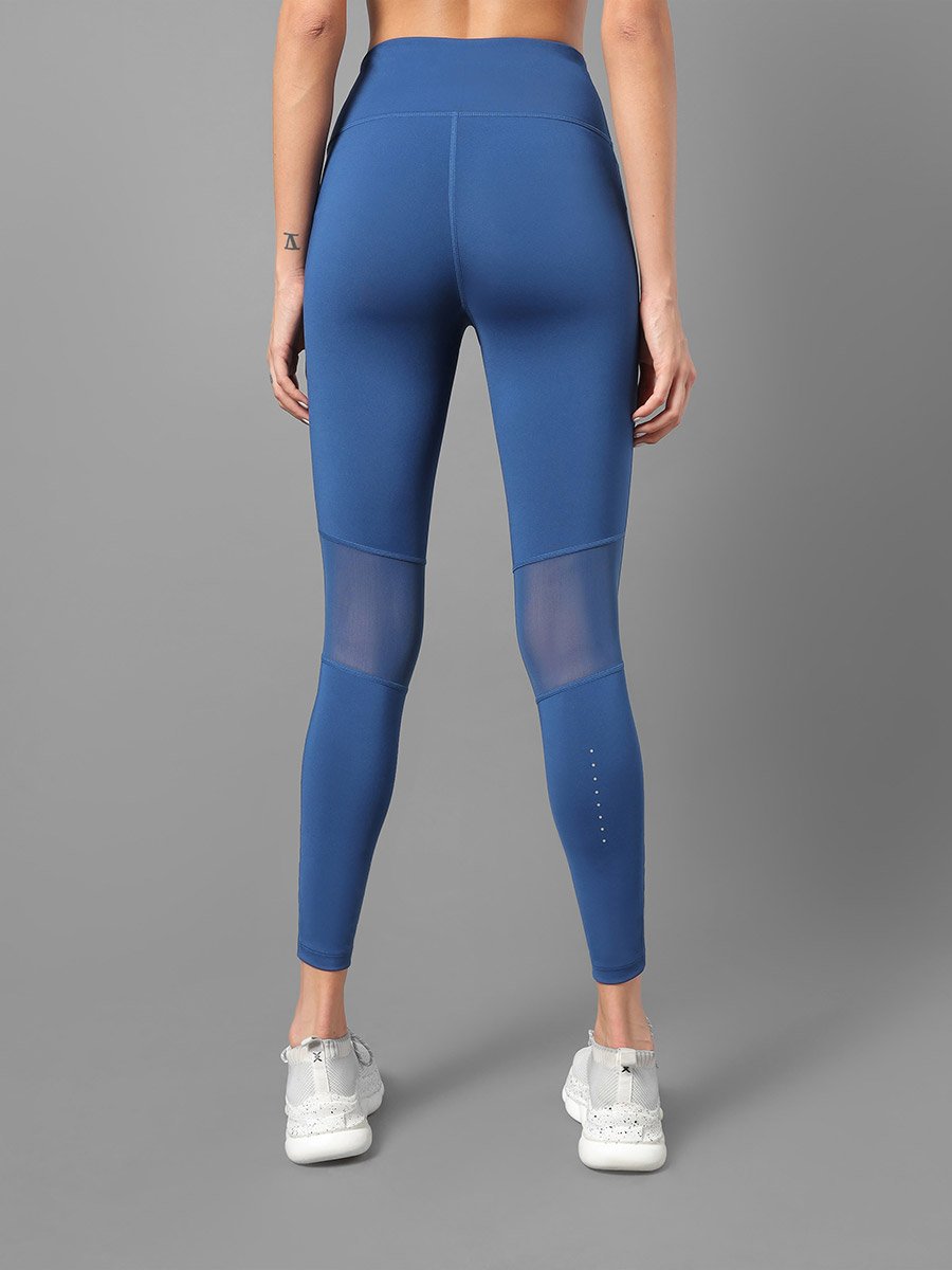 Women Blue Mesh Panel Tights