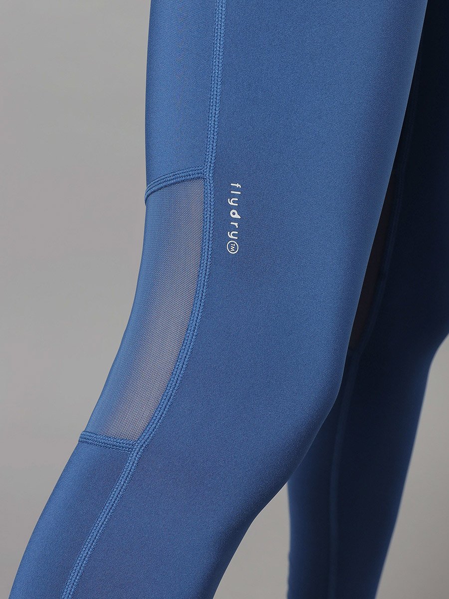 Women Blue Mesh Panel Tights