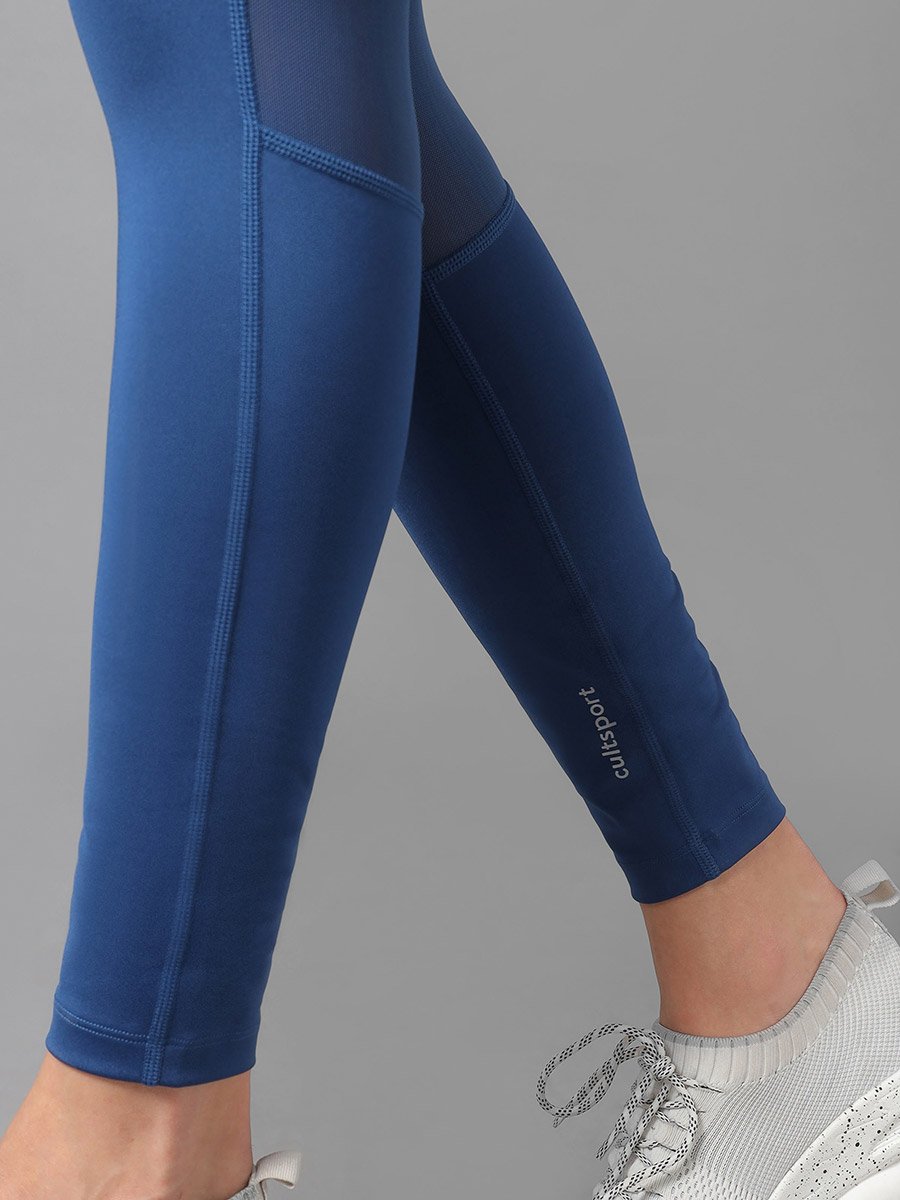 Women Blue Mesh Panel Tights