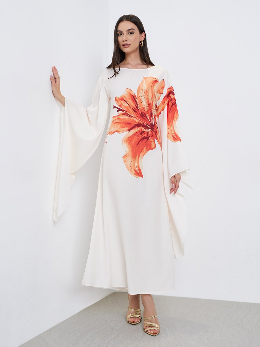 Floral Printed Bell Sleeve A-Line Maxi Dress