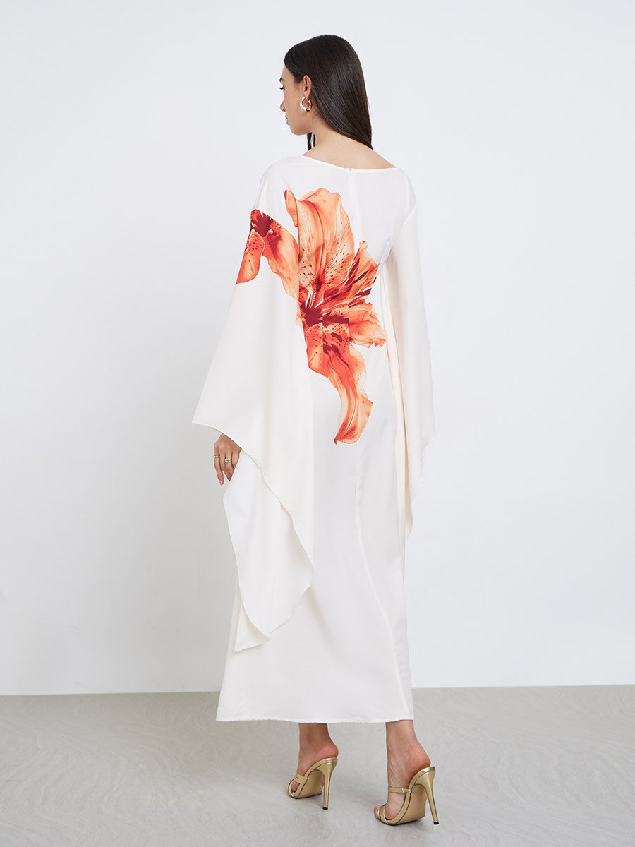 Floral Printed Bell Sleeve A-Line Maxi Dress