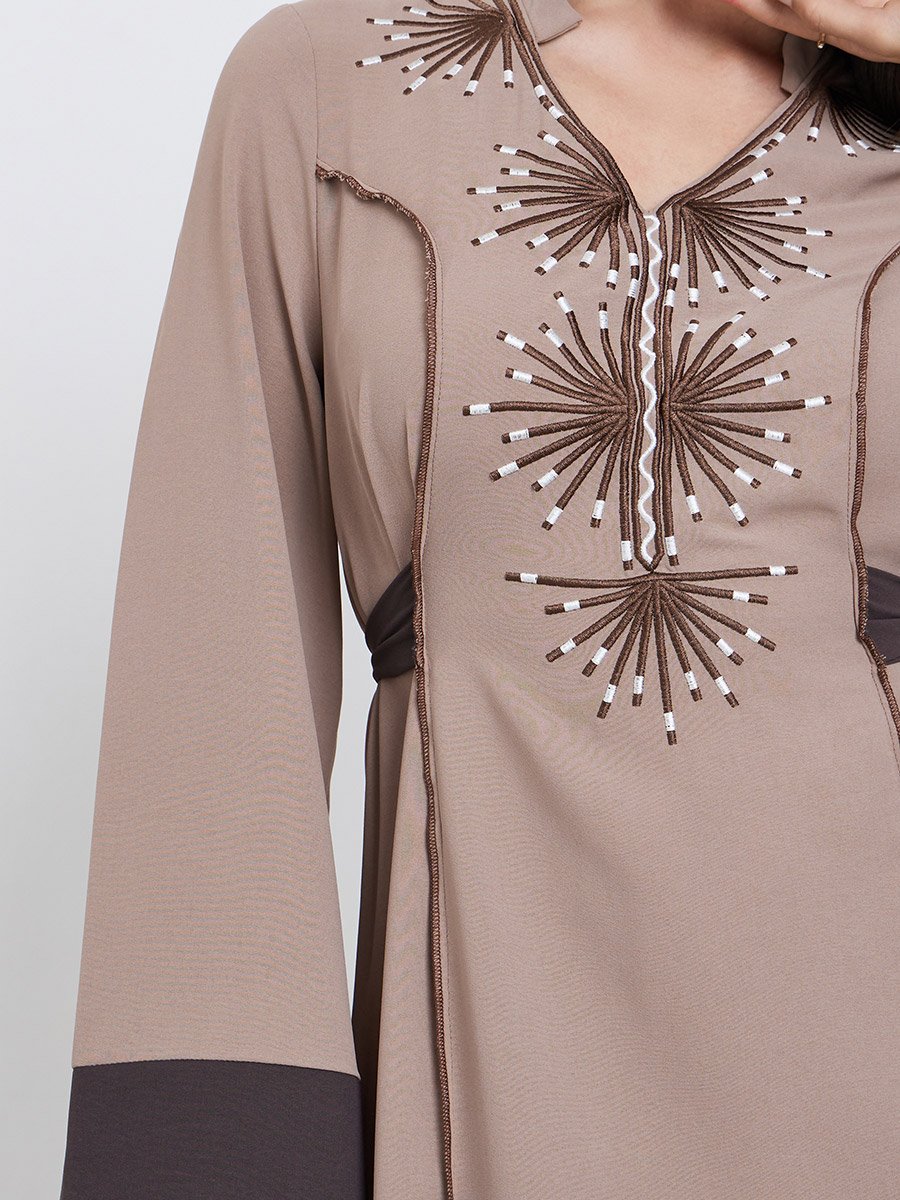 Beige Embroidery Back Tie A-Line Maxi Dress For Women at Saudi | Styli