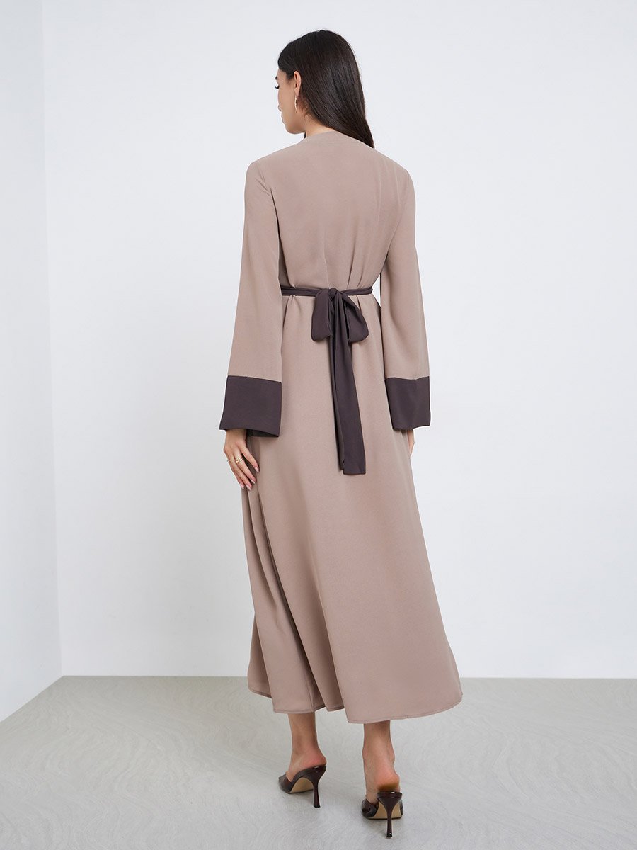 Beige Embroidery Back Tie A-Line Maxi Dress For Women at Saudi | Styli