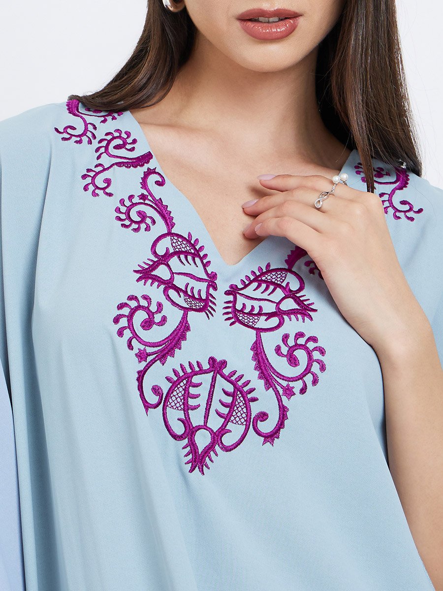 Blue Embroidered Detail Kaftan