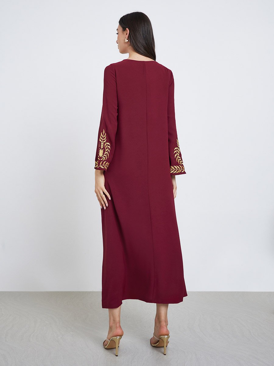 Burgundy Leaf Embroidery Jalabiya